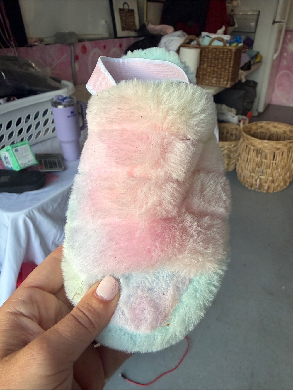 Fuzzy Pastel Pink & Blue Kids Slip-On Shoes